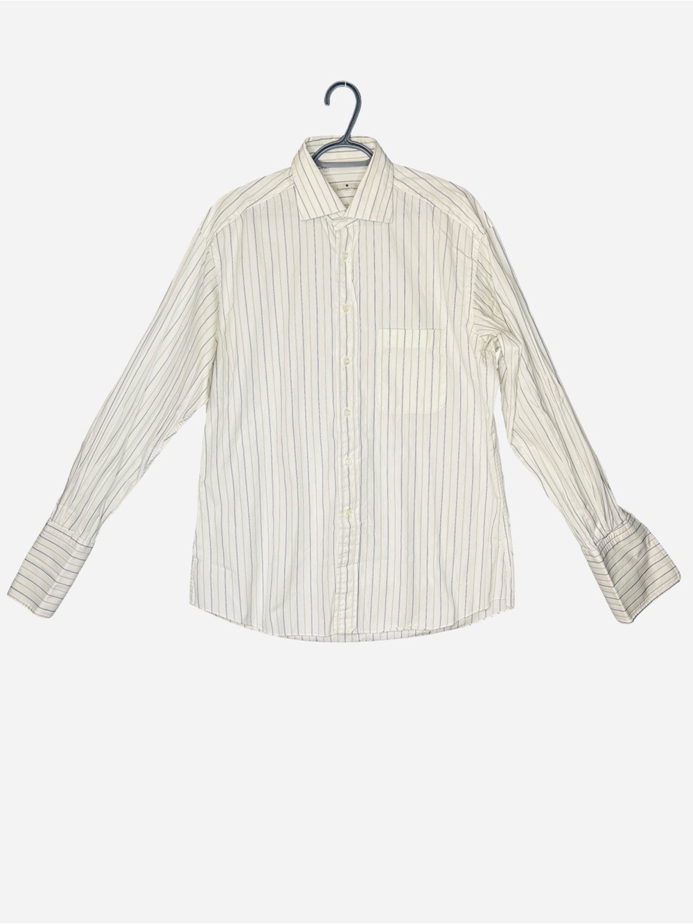 Zegna White Blue Stripe Men's Button-Down Shirt 16.5